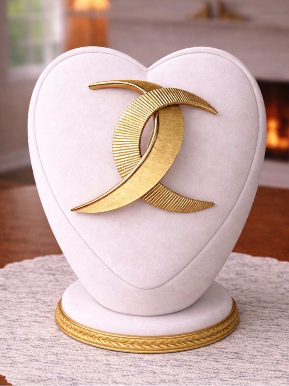 Vintage Interlocking Crescent Moon Crown Trifari Gold Tone Brooch